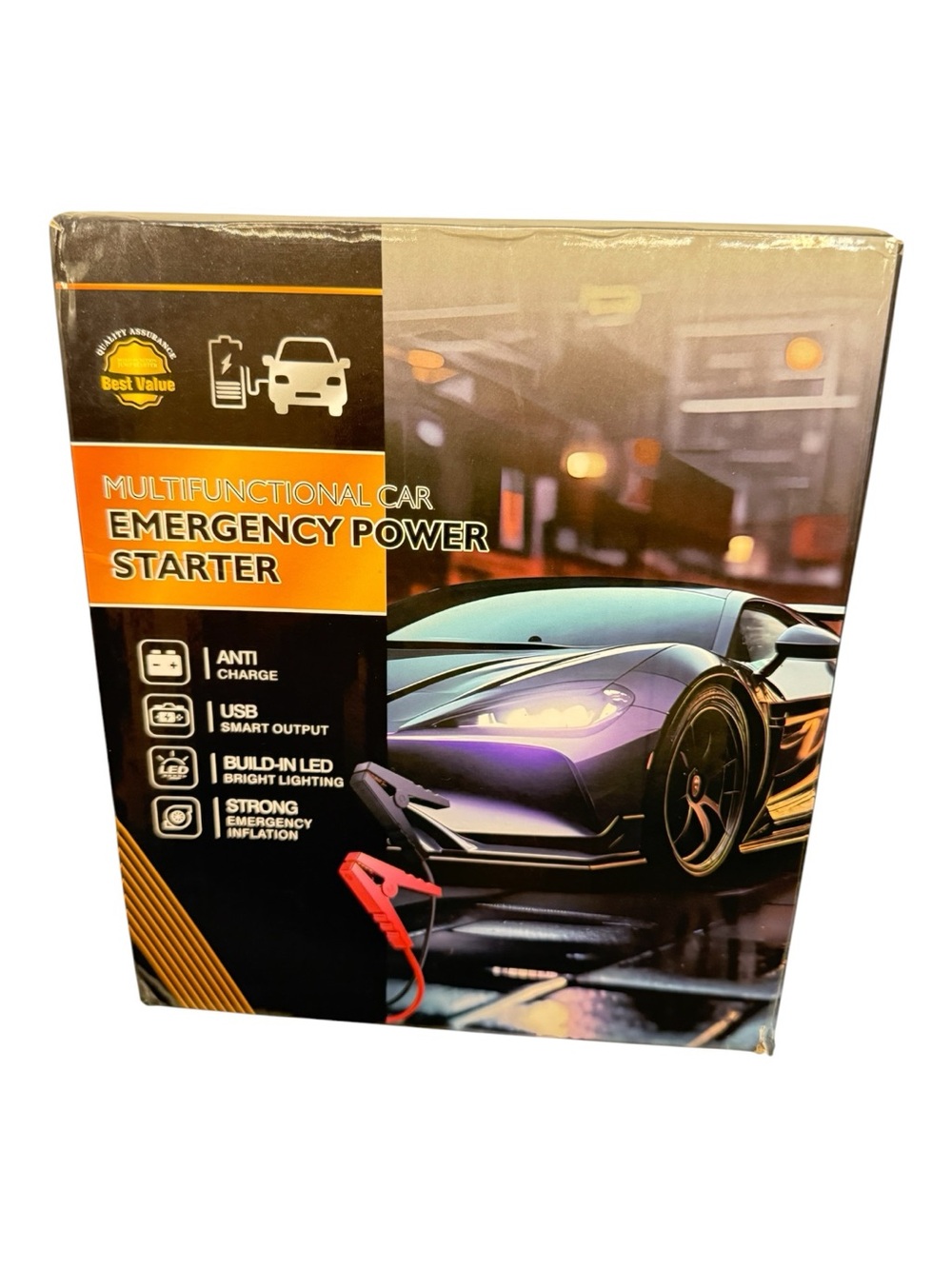 Multifunctional Car Emergency Power Starter - Black/Orange Accent
